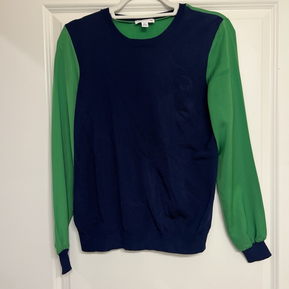 3.1 Phillip Lim Navy and Lime Crewneck Sweater